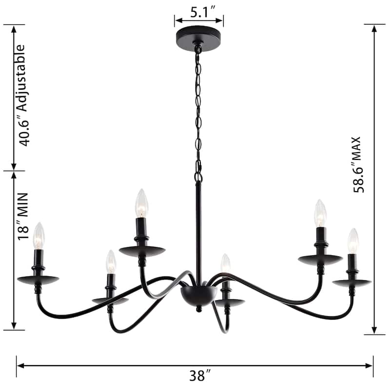 Mario Rustic 6-Light Black Metal Chandelier - 38 inches in diameter x 18 inches H