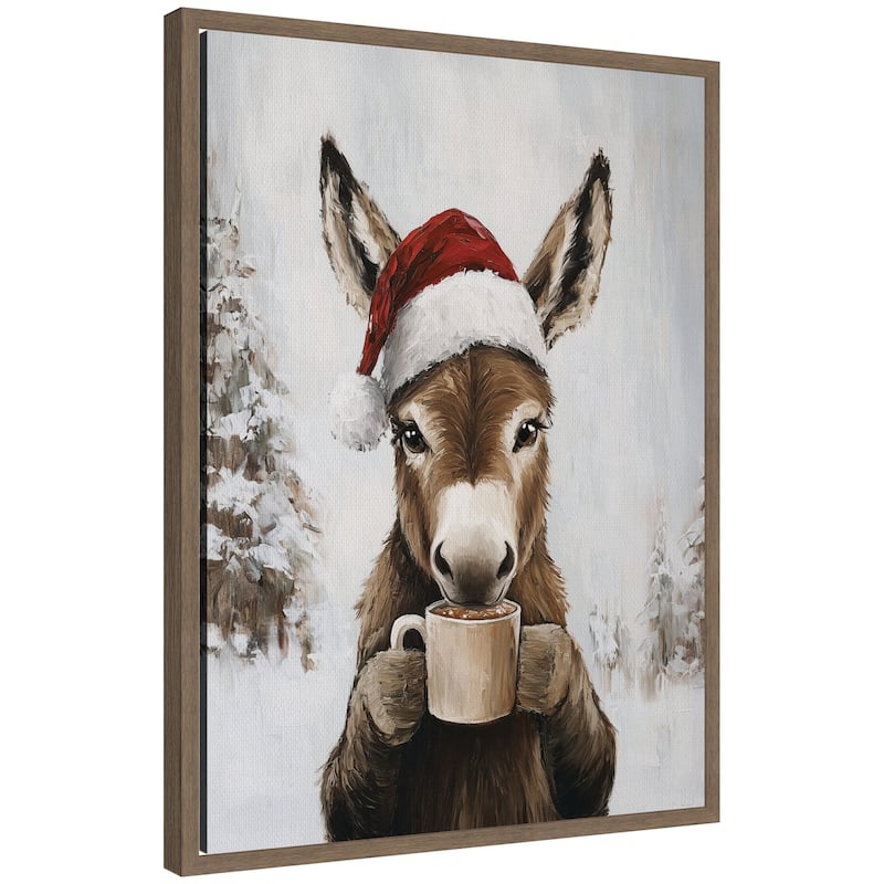 Kate and Laurel Framed Canvas Donkey Winter Hot Cocoa by The Creative Bunch Studio - 18 x 24
