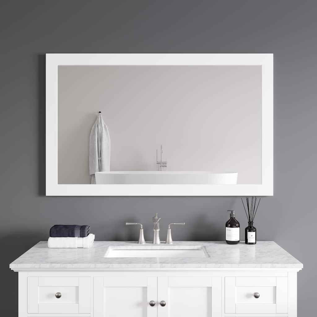 Eviva Sun Rectangular Matte White Wooden Framed Mirror