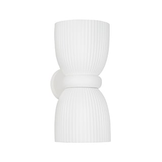 8" W x 16.75" H 2-Light Handcrafted Fluted Ceramic Sconce in Matte White - 8"W x 16.5"H x 9"E