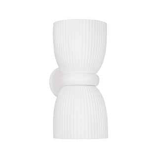 8" W x 16.75" H 2-Light Handcrafted Fluted Ceramic Sconce in Matte White - 8"W x 16.5"H x 9"E