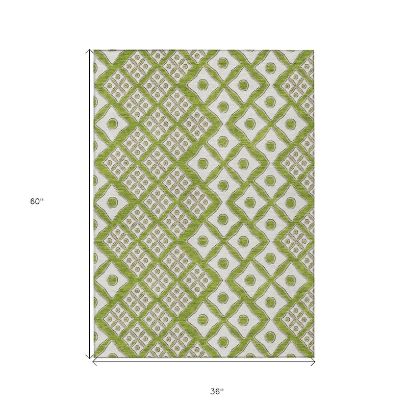 Lime Green And Ivory Geometric Washable Indoor Outdoor Area Rug - 3' x 5'
