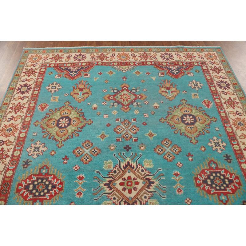 Turquoise Blue Kazak Oriental Area Rug Handmade Wool Carpet - 6'0"x 8'11"
