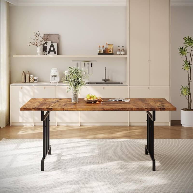Dining Table, Rectangular Wooden Kitchen Table for 6, Industrial Farmhouse Kitchen Sets - Retro+black