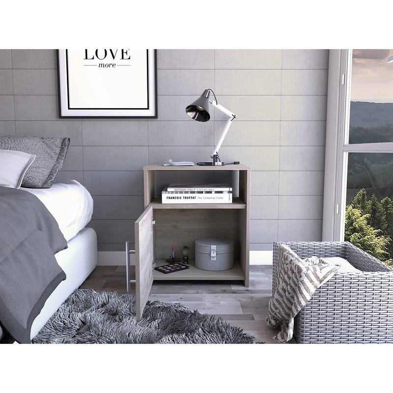 Nightstand with One Shelf,Single Door Cabinet, Metal Handle