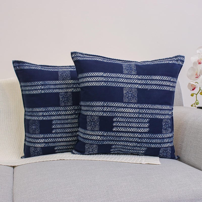 Novica Handmade Indigo Dreams Cotton Batik Cushion Covers (Pair)
