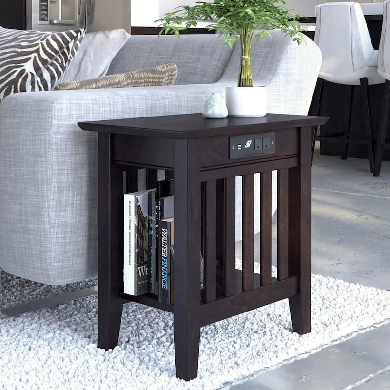 AFI Mission Chair Side Table with Charging Station - Espresso