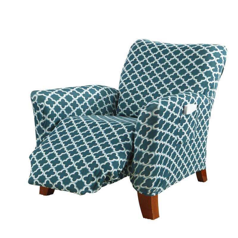 Premium Stretch Printed Recliner Slipcover - Smoke Blue