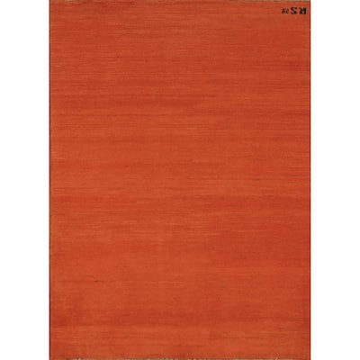 Orange Gabbeh Modern Rug Hand-Knotted Tribal Wool Carpet - 3'5" x 4'10"