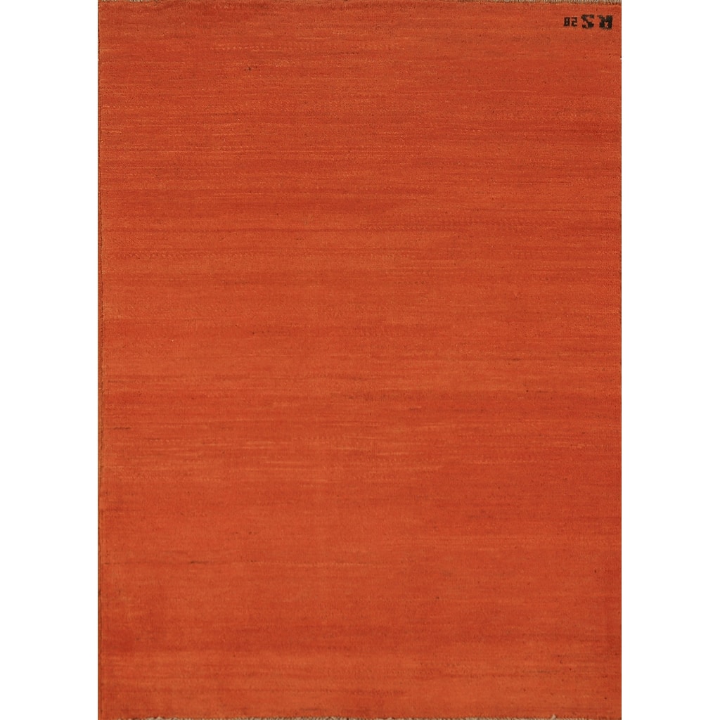 Orange Gabbeh Modern Rug Hand-Knotted Tribal Wool Carpet - 3'5" x 4'10"