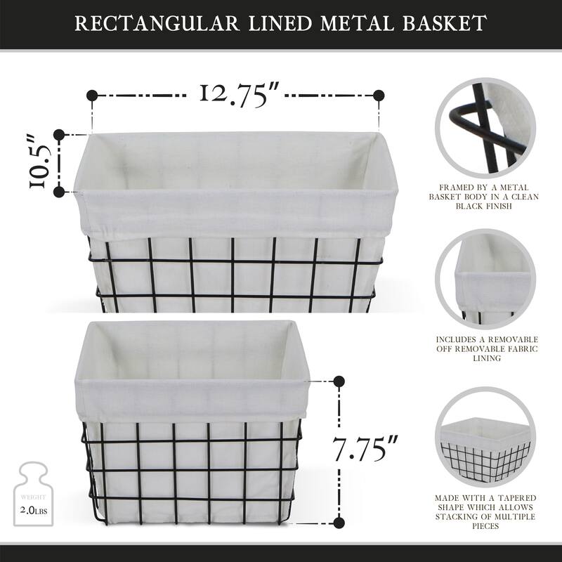 12.75" Black Lined Grid Wire Tapered Storage Basket