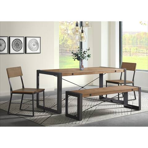 Picket House Furnishings Micah 4PC Dining Set in Walnut-Table, Two Chairs & Bench