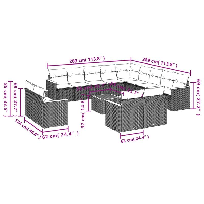 vidaXL 13 Piece Patio Sofa Set with Cushions Black Poly Rattan
