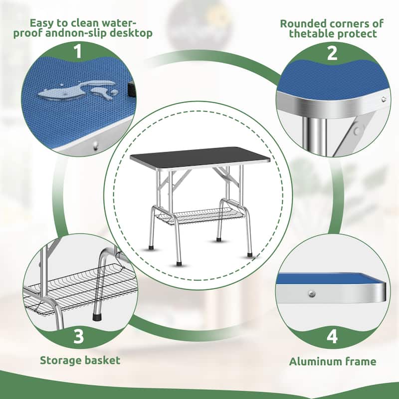 36 Inch Foldable Dog Grooming Table for Home with Adjustable Arm, Noose, Non-Slip Surface, and Storage Mesh Tray