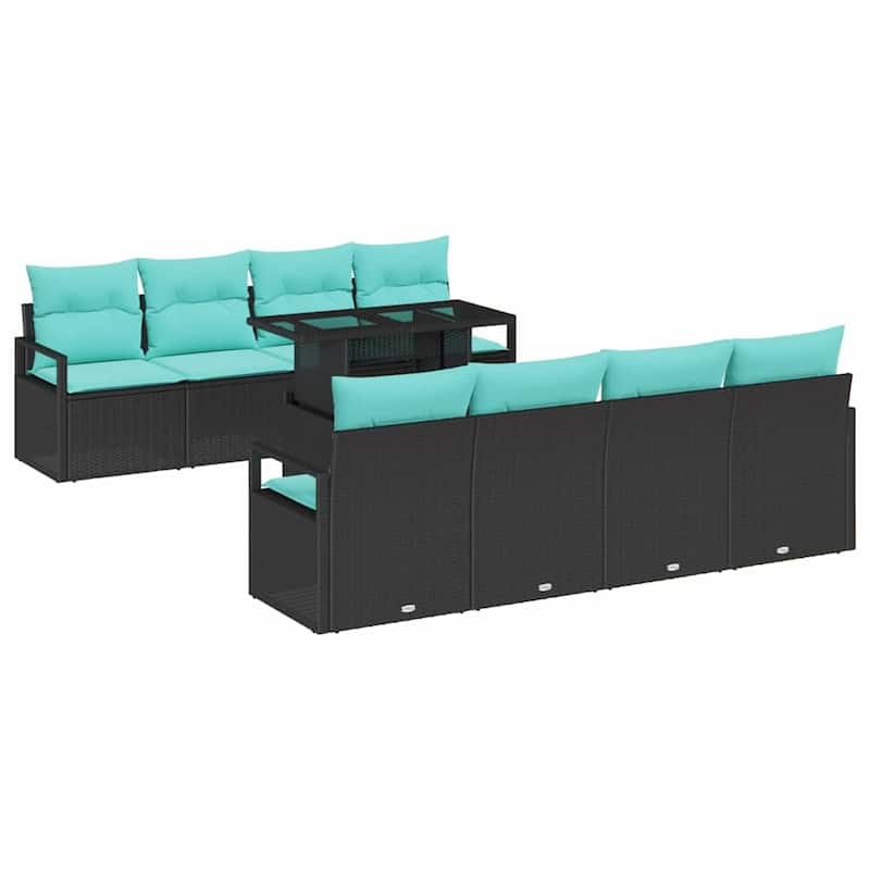 vidaXL 9 Piece Garden Sofa Set with Cushions - 90.6×24.4×27.2