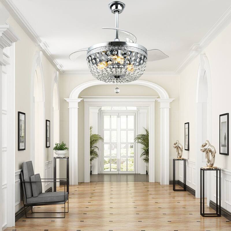 Bella Depot 42 Modern Crystal Retractable Ceiling Fan with Light and Remote - 42"