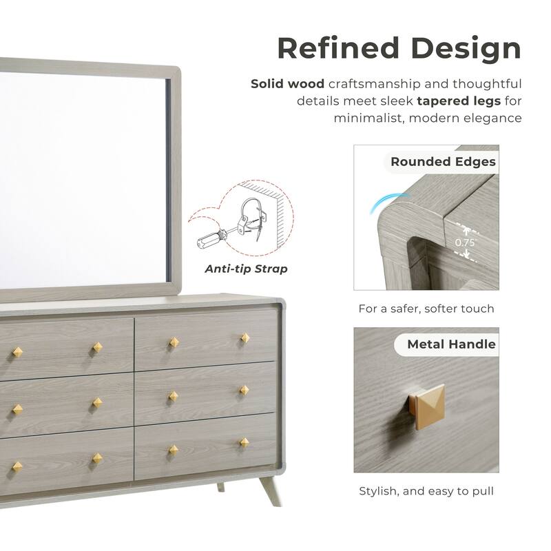 Furniture of America Thaila Modern 2-Piece Grey 6-Drawer Dresser and Mirror Set