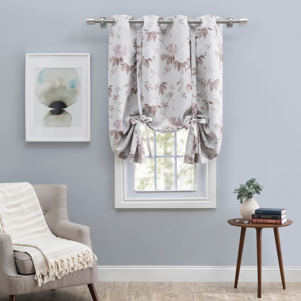 Mystic Garden Floral Premium Blackout Grommet Tie Up Curtain Panel - 52"W x 63"L