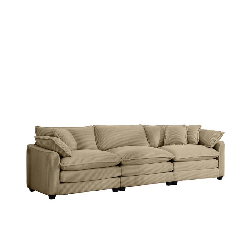GDFStudio-Shanks Corduroy Three-Seater Sofa with Arm and Throw Pillows