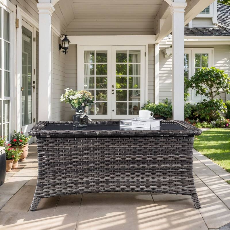 Outdoor Coffee Table with Storage Shelf - Grey - Grey - Grey