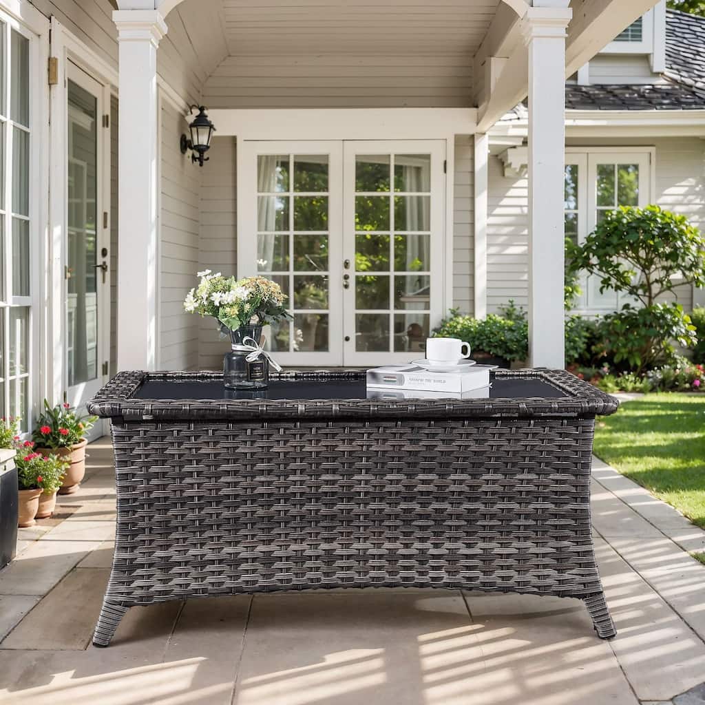 Outdoor Coffee Table with Storage Shelf - Grey