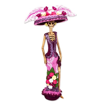Novica Handmade La Catrina Violeta Ceramic Sculpture