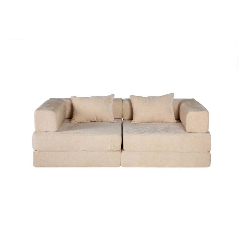 2-in-1 Foldable Sofa Bed Floor Sofa Couch with Armrests, Convertible Lounge Sofa for Living Room Bedroom