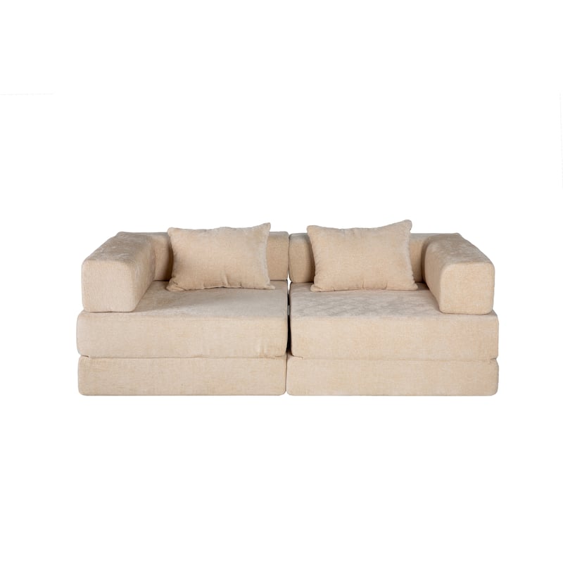 Chenille Loveseat Couch Boneless Modular Sectional Sofa Convertible Floor Sleeper Bed with Fixed-shape Frame for Living Room