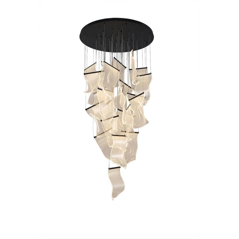 24-Light Satin Black Chandelier With Acrylic Crumbled Sheet Pendants