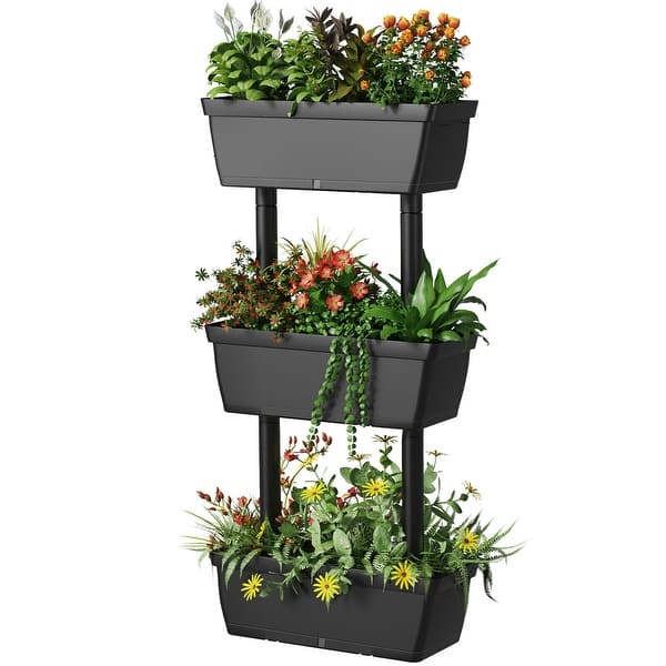 slide 2 of 10, Gymax 3-Tier Raised Garden Bed Vertical Freestanding Flower Pot Stand Black