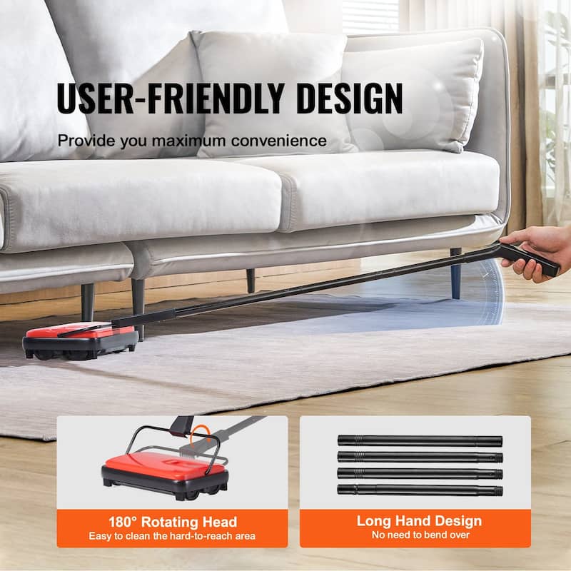 Carbon Steel Manual Carpet Sweeper with 7.87in Brush and Easy Dustbin - 44.1 x 9.1 x 6.3 inch