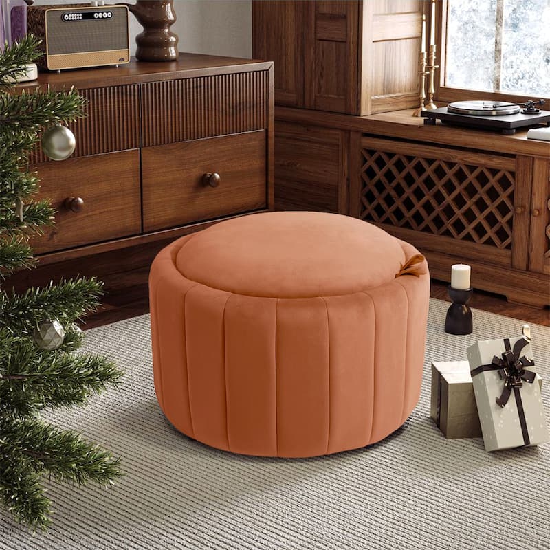 29" Modern Velvet Round Storage Ottoman