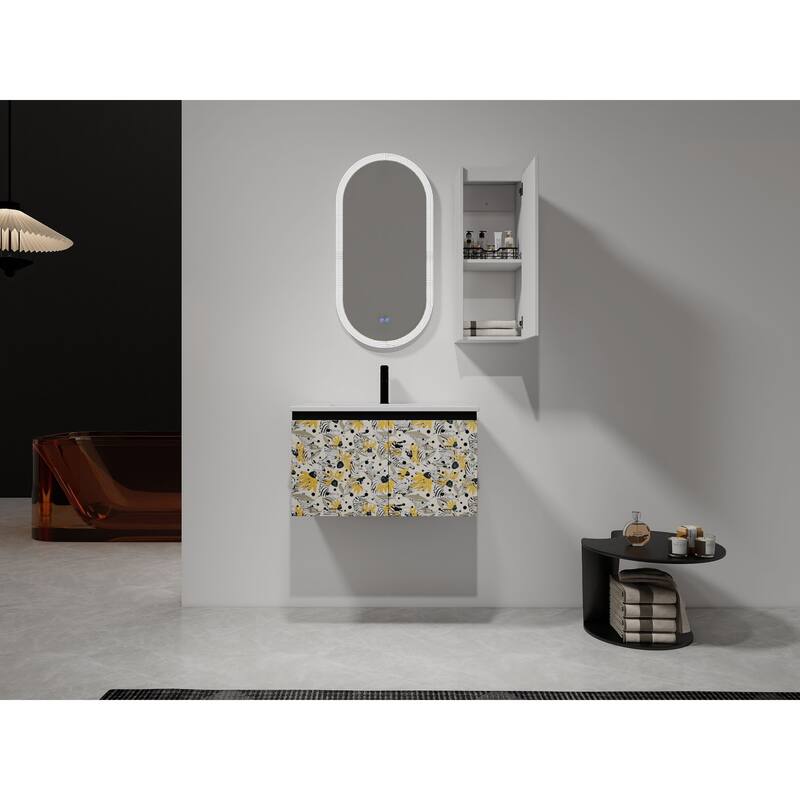 Modern Wall-Mounted Bathroom Side Cabinet with Soft-Close Doors, Floating Design, 6 Storage Compartments, 12-Inch Width