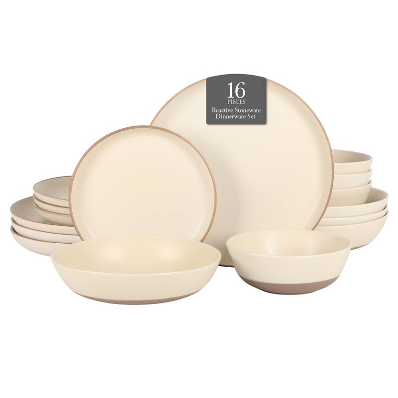 Gibson Elite Laguna Bliss 16 Piece Stoneware Reactive Glaze (Service for 4) Ceramic Plates and Bowls Dinnerware Set
