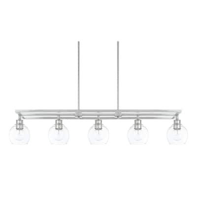 Mid-Century 5-light Polished Nickel Island Fixture/ Chandelier