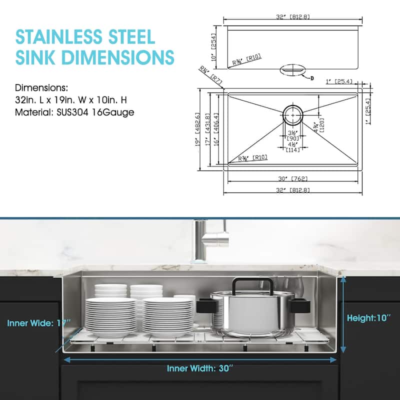 DORNBERG Workstation 32 inch Undermount Kitchen Sink With Accessories