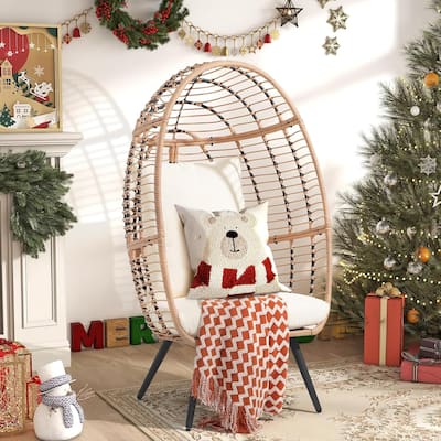 Egg Chair Outdoor, Patio Rotating Basket Chair, All-Weather Wicker Egg Lounger Chair for Outside Indoor