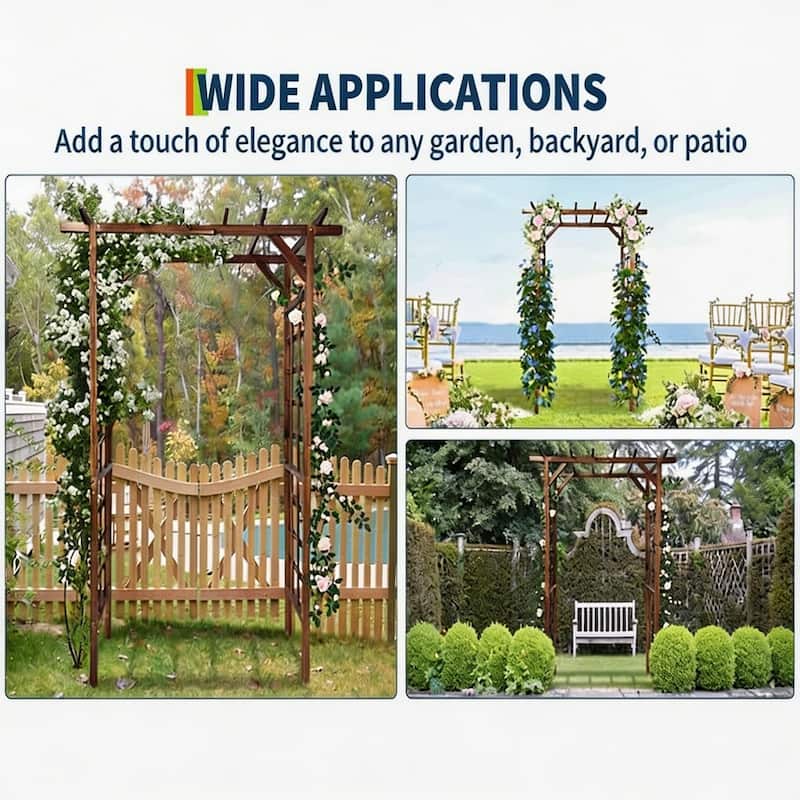 85-Inch Wooden Garden Arbor with Flat Top Sturdy Fir Wood Pergola Trellis for Climbing Plants Teak