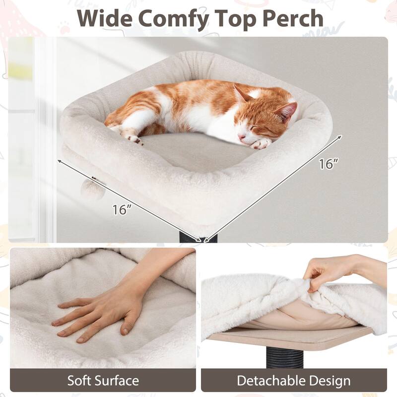 Gymax 59.5'' Tall Cat Tower w/Cushion Top Perch Detachable Mats