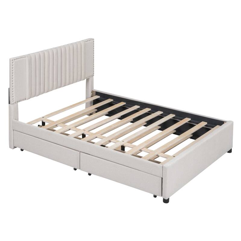 Classic Platform Bed with 2 Drawers & 1 Trundle