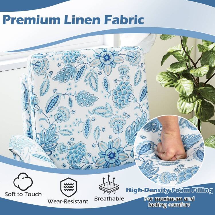 Blue Linen Upholstered Sofa Chair with Foam Cushion and Rubber Wood Frame - 32" x 30" x 36" (L x W x H)