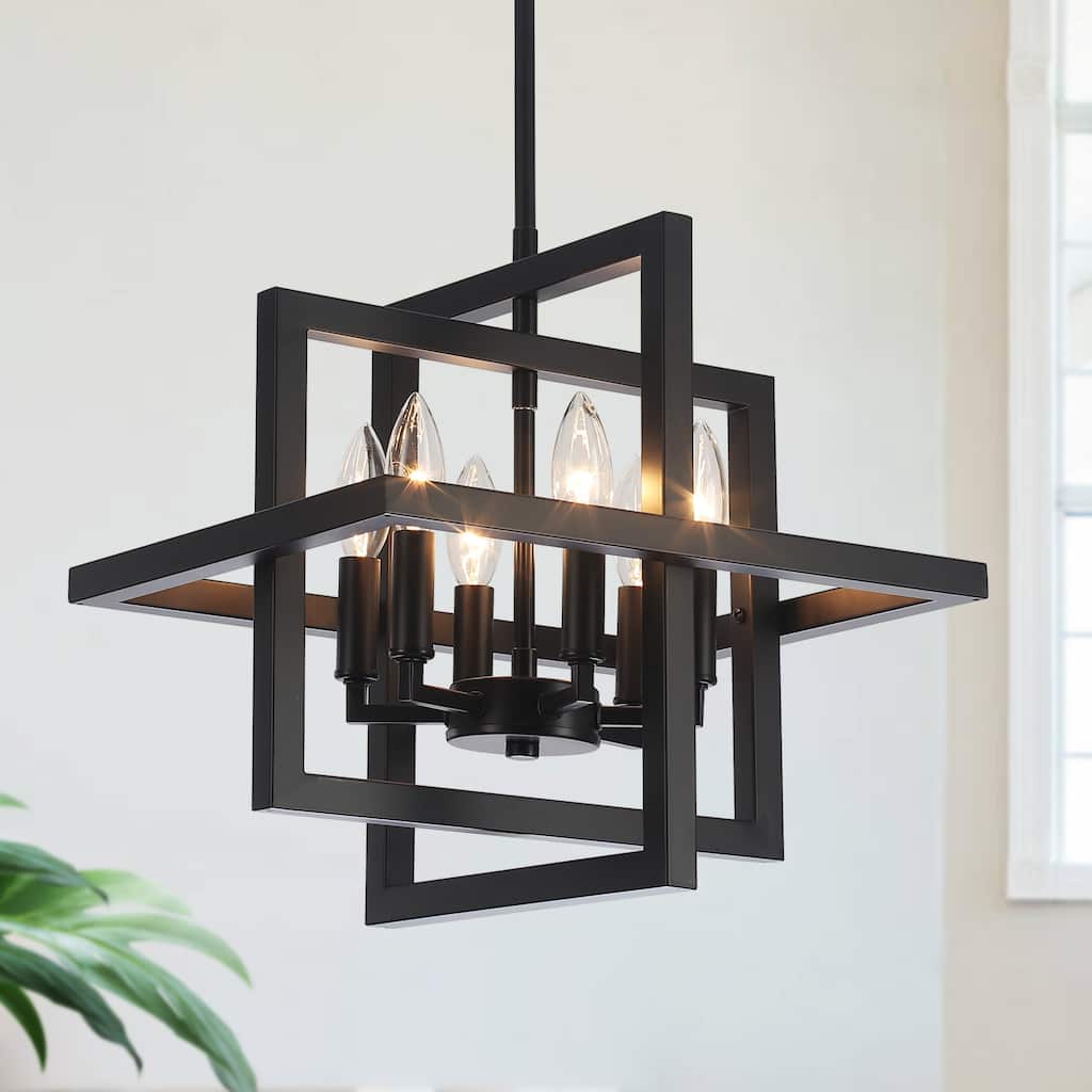 Zjvaive 6-Light Metal Rectangle Cage Industrial Chandelier for Dining Room Bedroom Hallway