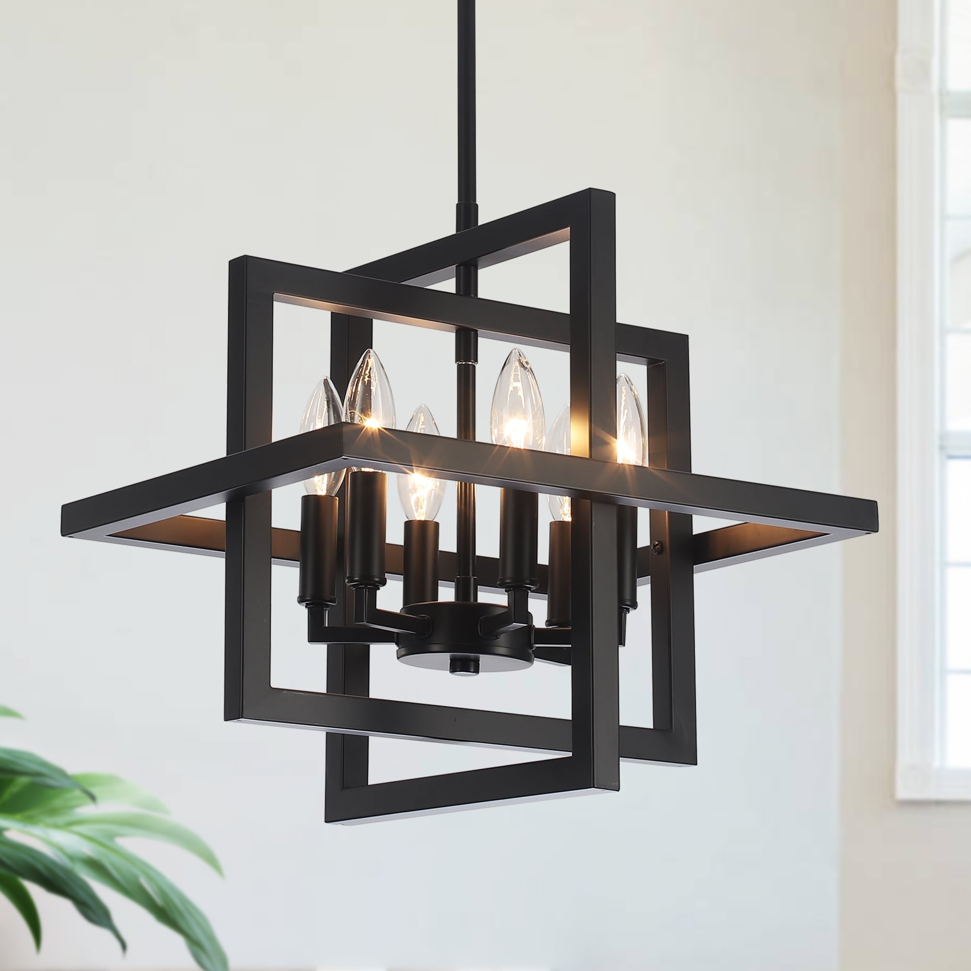 Zjvaive 6-Light Metal Rectangle Cage Industrial Chandelier for Dining Room Bedroom Hallway