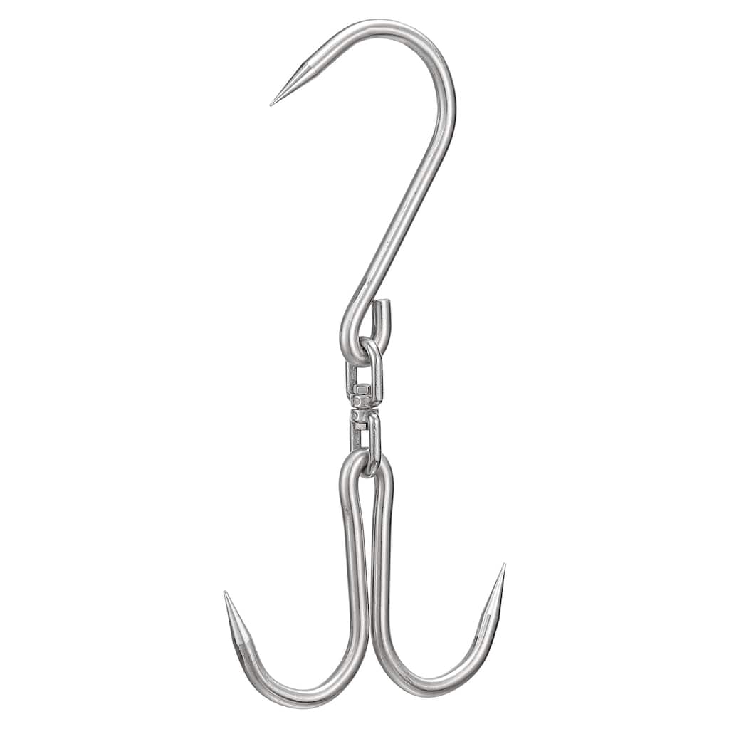 12.8" Double Meat Hooks, 0.39" Thickness Stainless Steel Swivel Meat Hook - Silver Tone