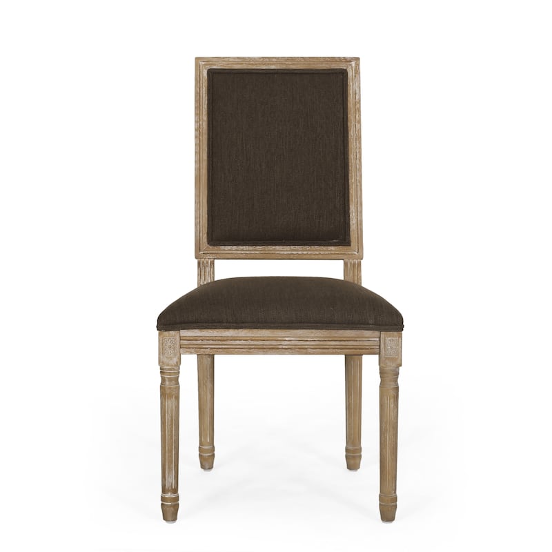 French Country Upholstered Dining Chair with Cane Backrest and Rubberwood Frame Set of 2