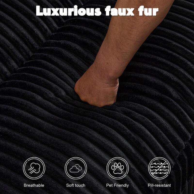 Double Chaise Lounge Chair, Corduroy, Black, No Assembly Required