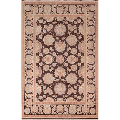 Brown Floral Kashan Turkish Area Rug Machine Made Carpet - 6'6" x 9'8"