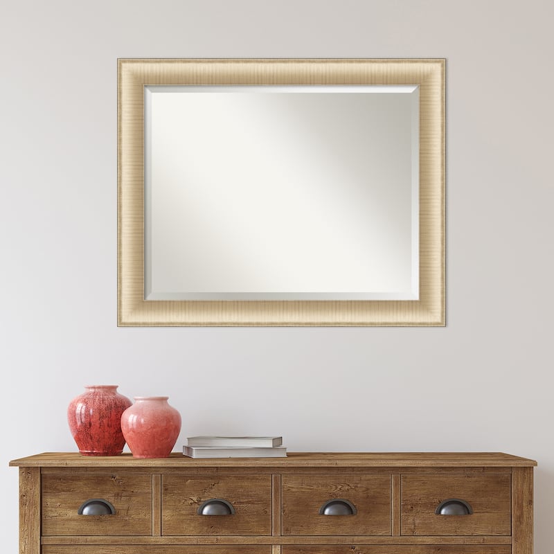 Beveled Bathroom Wall Mirror - Elegant Brushed Honey Frame