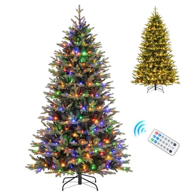 Gymax 7 FT Pre-Lit Artificial Christmas Tree Hinged Xmas Tree w/ 470