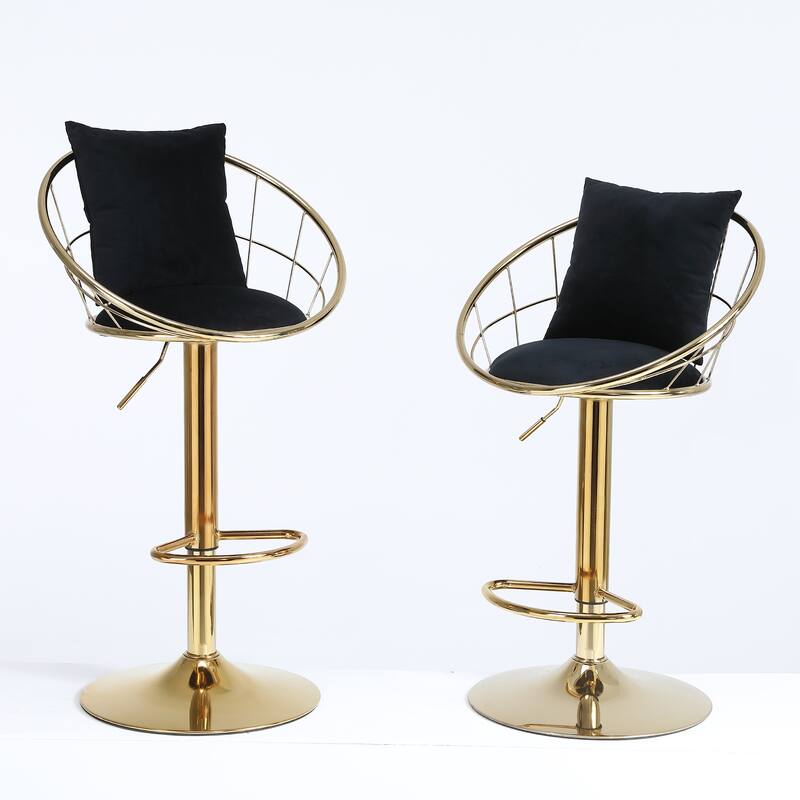 Velvet Swivel Bar Stools Set of 2, Upholstered Kitchen Island Stools with Back and Footrest, Counter Barstools with Pillow